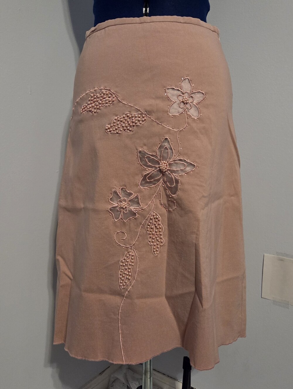 Y2K Baby Pink Floral Beaded Midi Skirt Size S